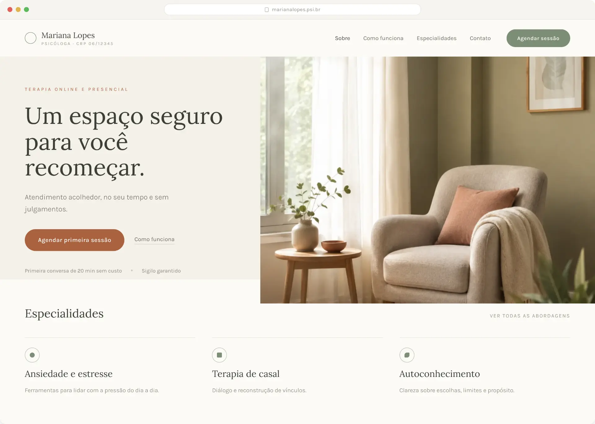 Mockup de site institucional para o nicho Psicologia