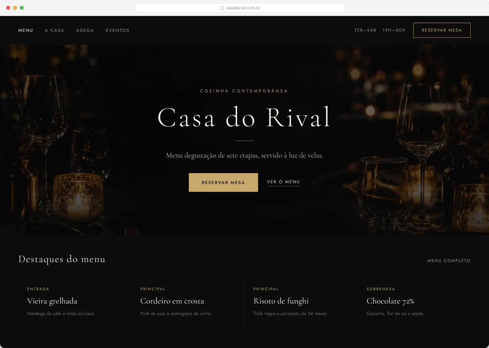 Mockup de site institucional para o nicho Gastronomia