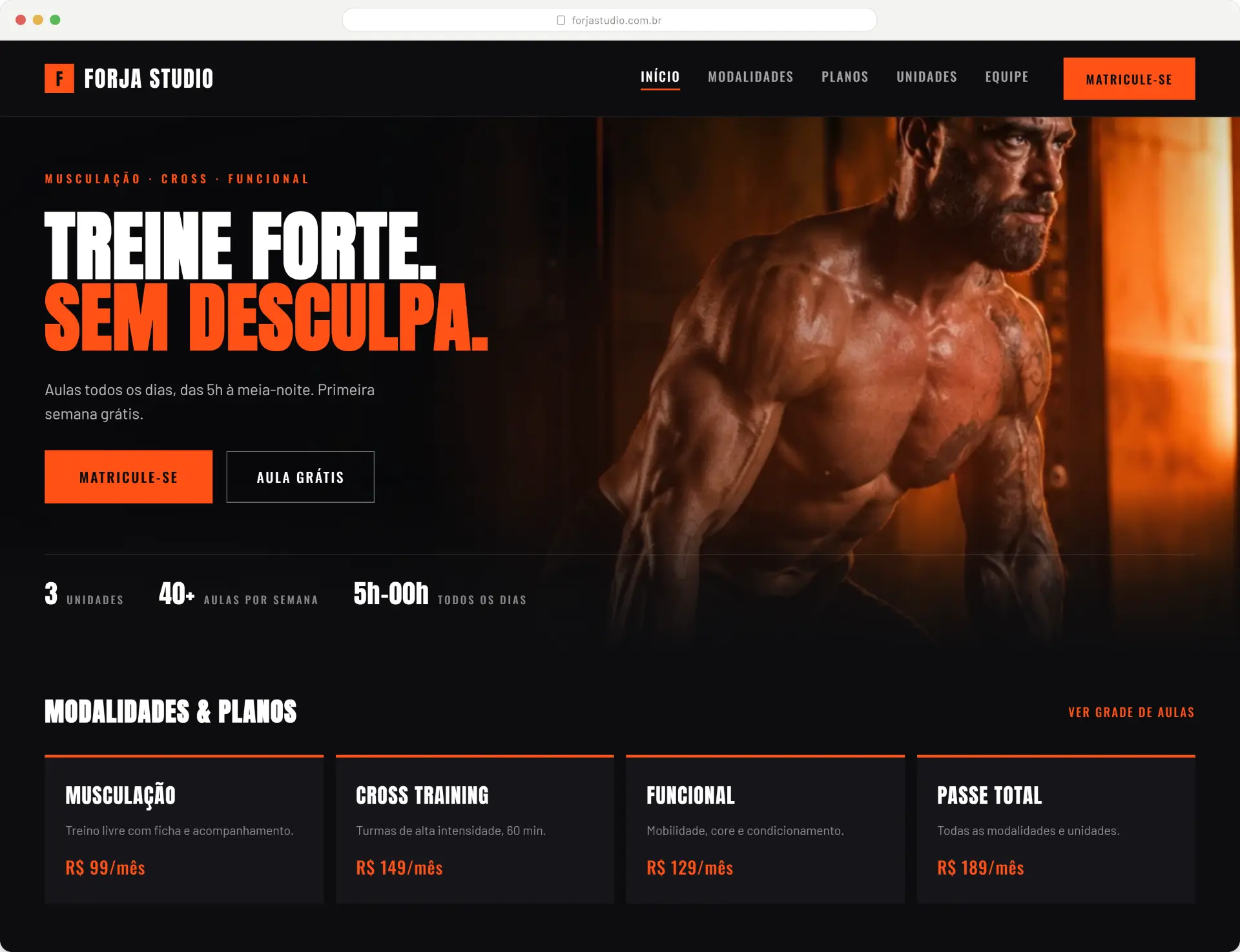 Mockup de landing page para o nicho Fitness