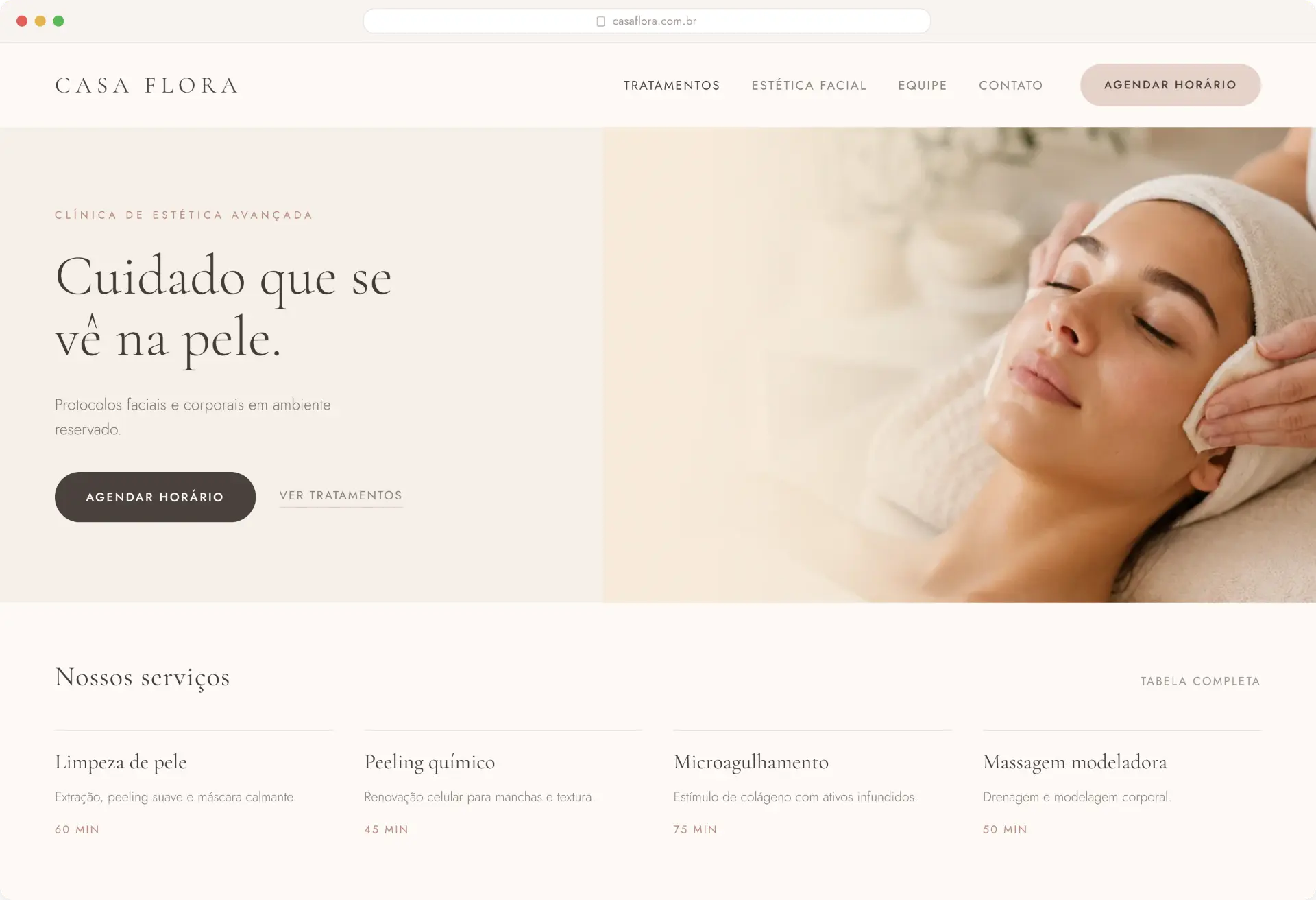 Mockup de site institucional para o nicho Estética